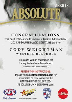 2024 Select AFL Footy Stars - Absolute Black Signature Redemption #ABSR18 Cody Weightman Back